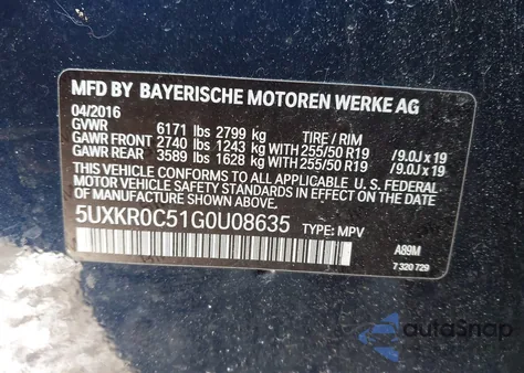 2016 BMW X5 xDrive35I from USA, damaged, VIN 5UXKR0C51G0U08635